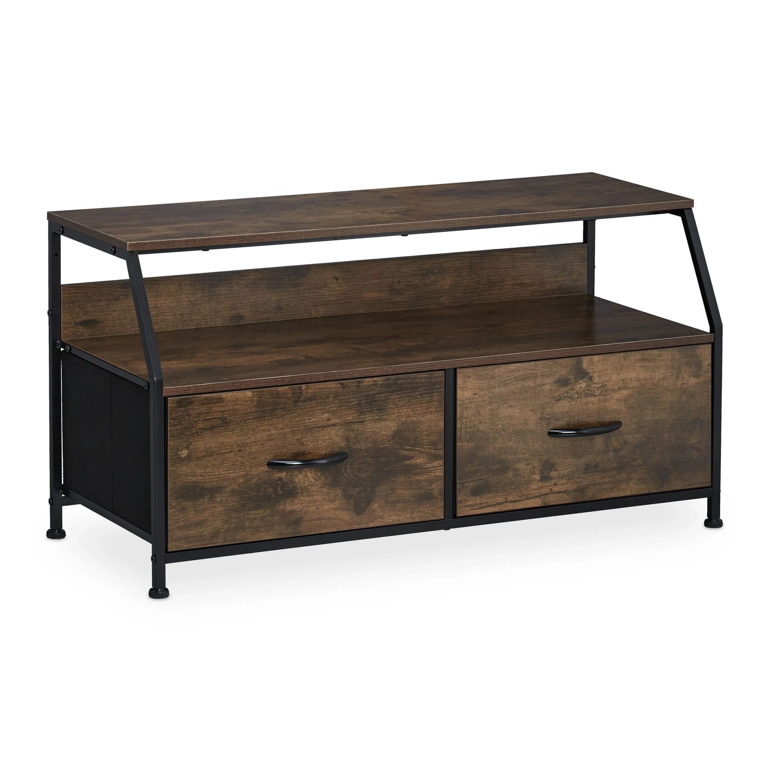 Relaxdays TV Board MDF Eisen Dunkelbraun Schwarz mit 2 Schubladen Höhenverstellbar 48,5 cm x 93 cm x 41,5 cm 11,8 kg