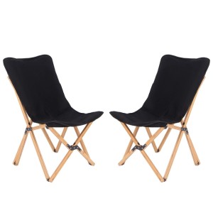 Costway 2er Set Campingstuhl Faltbar Bambusgestell Schwarz