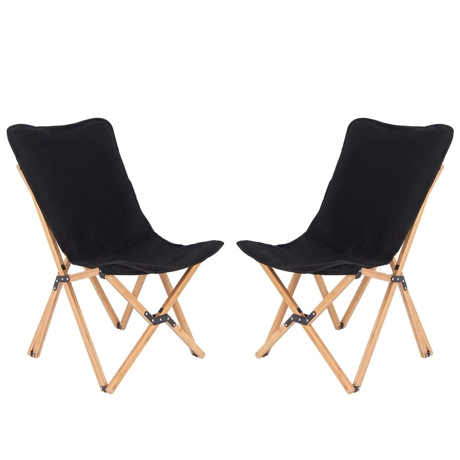 Costway 2er Set Campingstuhl Faltbar Bambusgestell Schwarz