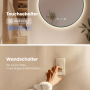 Emke LED Badspiegel, 70 cm, dunkelgrün, mit Uhr und Touchschalter. Detailaufnahme der Schalter.