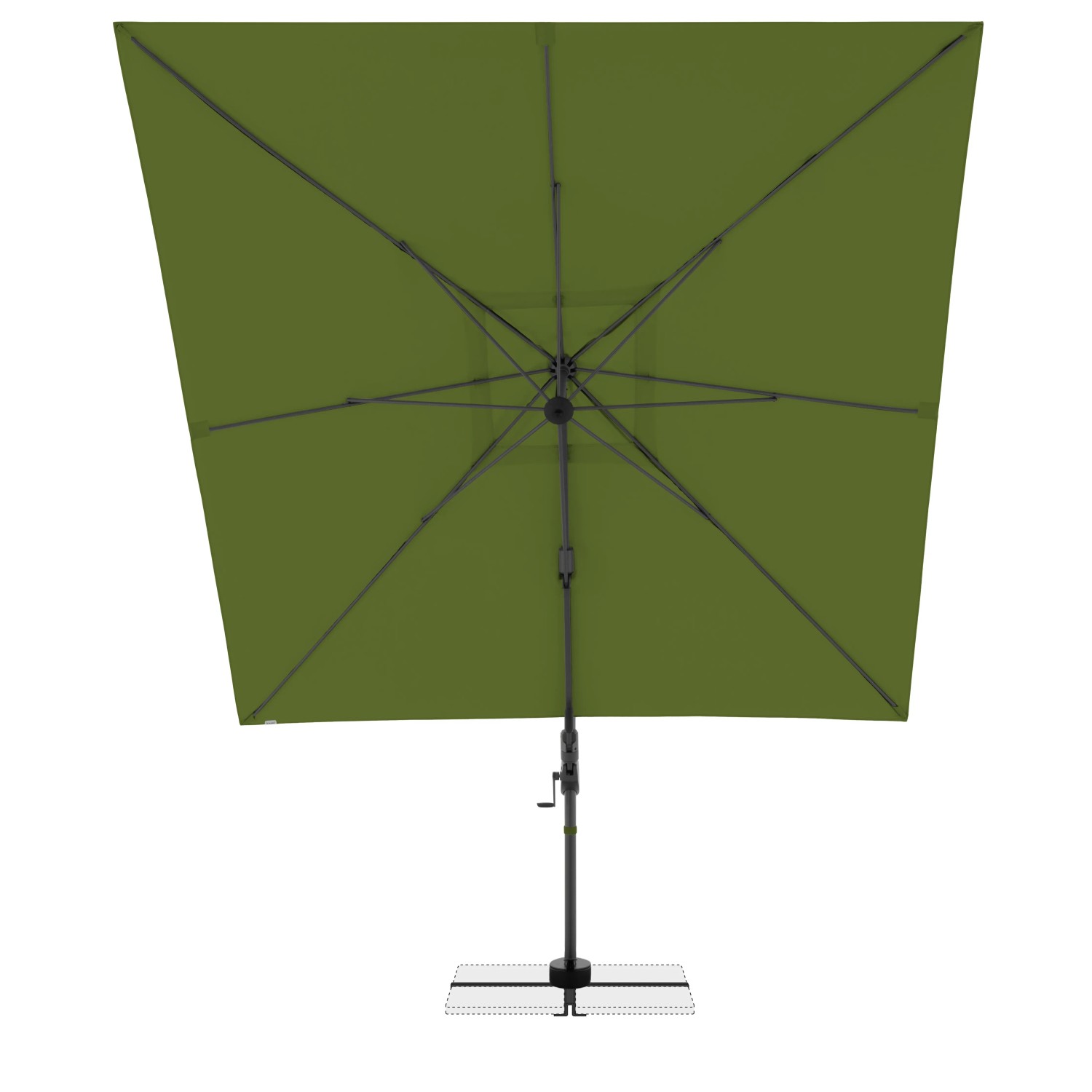 Quadratischer, kiwi-farbener Doppler Ampelschirm 280x280 cm mit Dreh- und Neigungsfunktion.