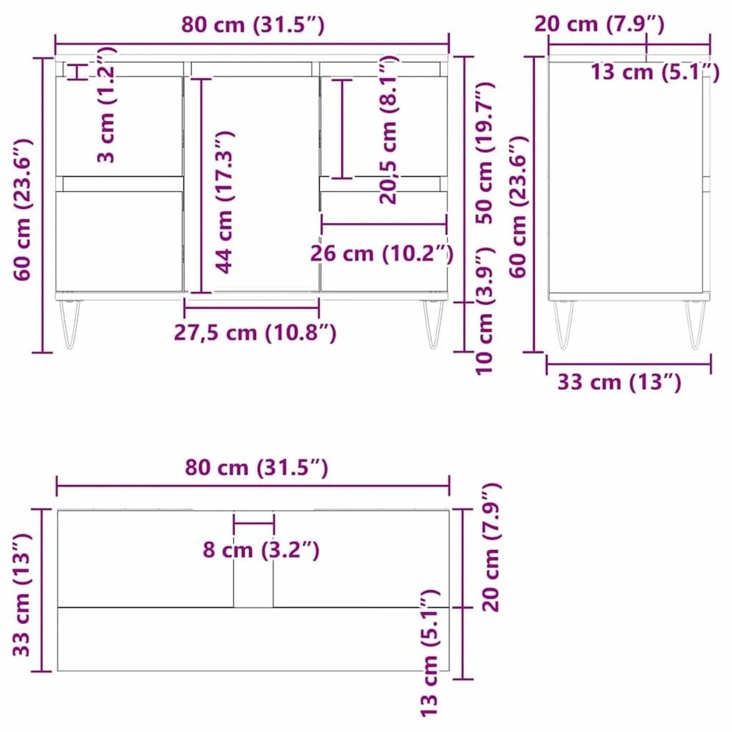 vidaXL Waschbeckenschrank, Eichen-Optik schwarz, 80x33x60cm, mit Tür. Badmöbel zur Aufbewahrung.