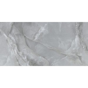 Bodenfliese Feinsteinzeug Opium Grau, 60x120 cm, polierte Marmor-Optik für Innenräume.