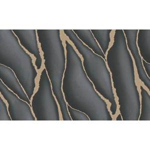 Erismann Vliestapete Elle 3 Flow Schwarz mit abstraktem, goldenem Linienmuster.