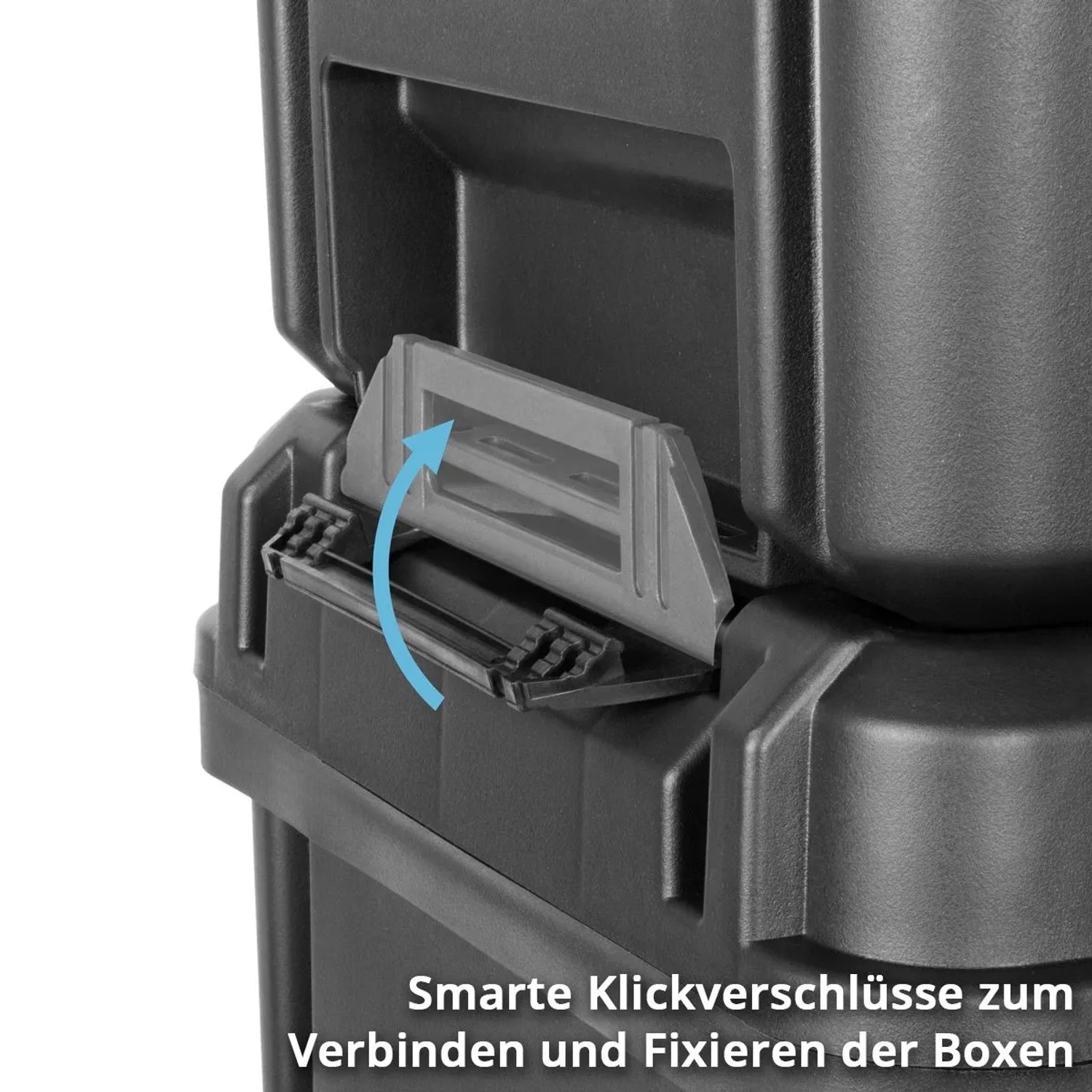 Detailaufnahme: STAHLWERK Werkzeugtrolley mit Klickverschluss zum Verbinden der Boxen.
