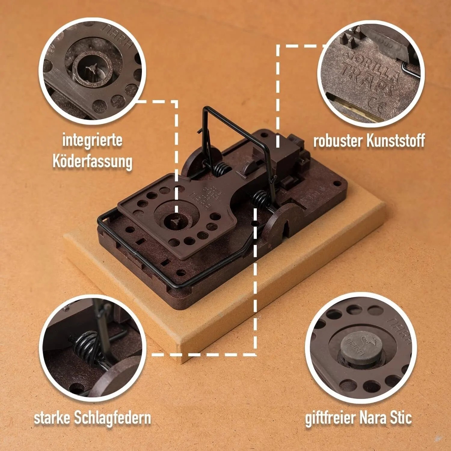 Rattenfalle 2er Set mit Monitoring-Block. Schlagfalle aus robustem Kunststoff zur Rattenbekämpfung.
