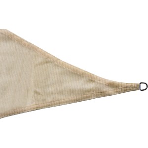 Detailaufnahme: 3-eckiges, ecrufarbenes Siena Garden Solino Sonnensegel mit Befestigungsring.