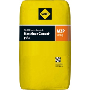 Sack Sakret Maschinen-Zementputz MZP Grau, 30 kg, für Innen- und Außenbereich.