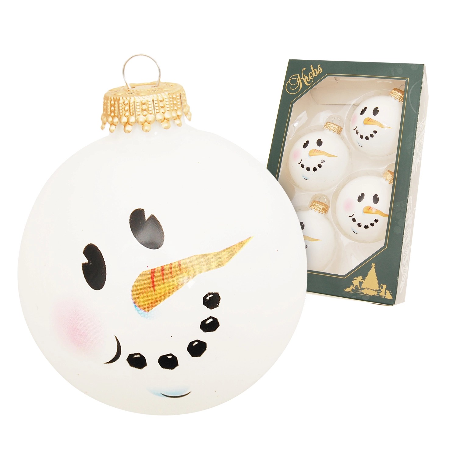 Krebs Glas Lauscha Weihnachtsbaumkugel Schneemann Weiß 4er-Set 7cm