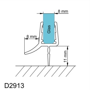 Schulte Wasserabweisprofil Davita, transparent, für 8 mm Glasstärke, Querschnitt.