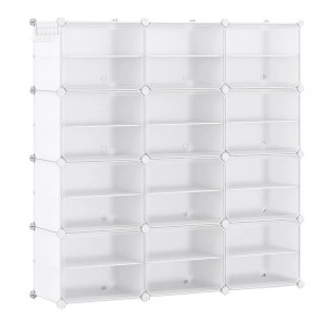 Costway Schuhschrank mit 12 Fächern & Haken Kunststoff Weiß