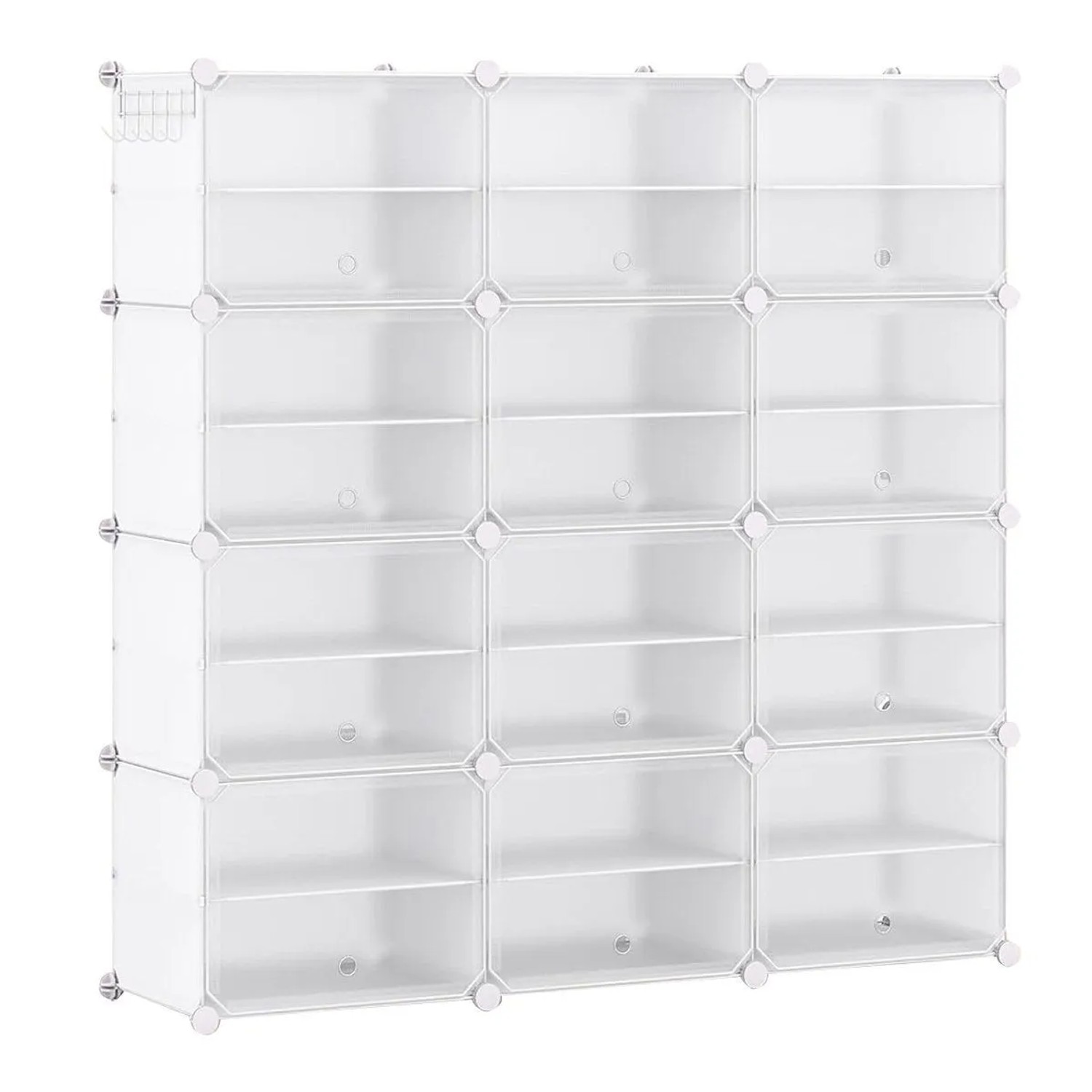 Costway Schuhschrank mit 12 Fächern & Haken Kunststoff Weiß günstig online kaufen