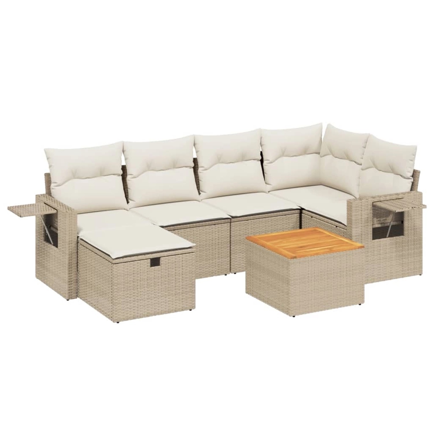vidaXL 7-Tlg Garten-Sofagarnitur mit Kissen Beige Poly Rattan 3264950 günstig online kaufen