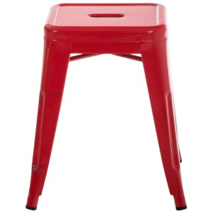 Roter CLP Hocker Armin aus Metall, quadratische Sitzfläche, robust und stapelbar.