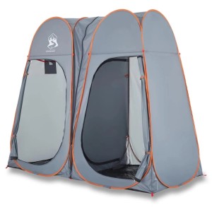 Grau-oranges vidaXL Pop-Up Sichtschutzzelt mit zwei Kabinen, eine offen. Ideal für Camping & Umkleide.