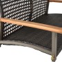 Detailaufnahme: Braune Garden Pleasure Hängebank Cuneo mit Holzarmlehnen und Stahlgestell.