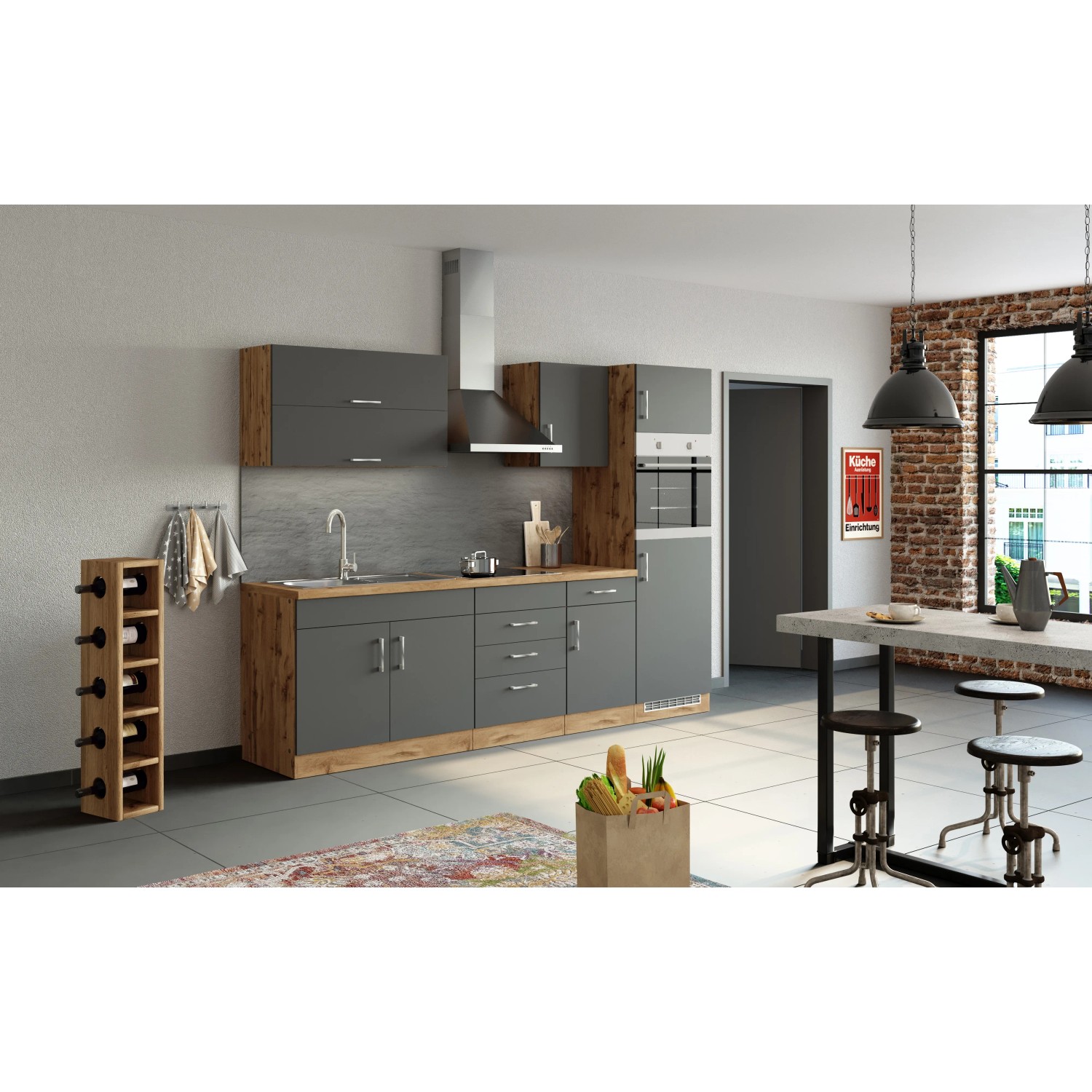 Held Möbel Klapphängeschrank Sorrento, 100x57x34 cm, Anthrazit-Wotaneiche, moderne Küche.