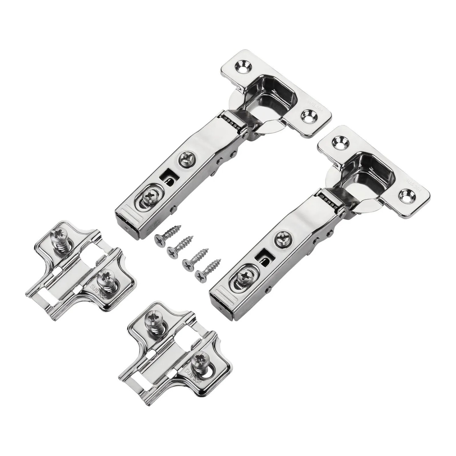 SOTECH 2x Topfband Eckanschlag Gedämpft T45 Softclose 100 Grad Klickmontage Edelstahl SS304 SS201 inkl. Kreuzmontageplatte und Schrauben