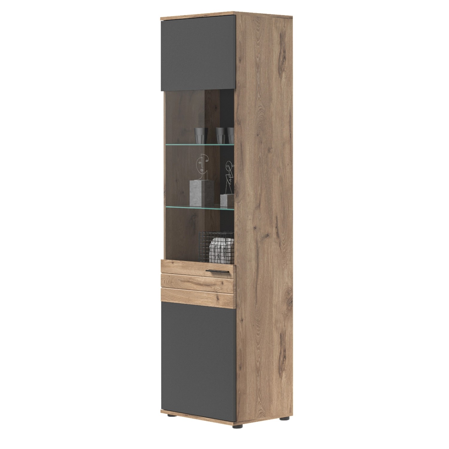 Inn.Furn Vitrine Eiche Grau 57 x 200 cm mit Soft-Close Tomaso günstig online kaufen