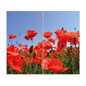Banjado 2-teilige Herdabdeckplatte aus Glas mit Mohnblumen-Motiv, je 30x52 cm.