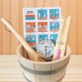 Karibu Sauna Zubehör-Set Classic, 6-teilig mit Eimer, Kelle, Klimamesser, Sanduhr und Baderegeln.