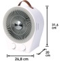 2in1 Heizlüfter und Ventilator mit Maßen für elektrische Heizgeräte.