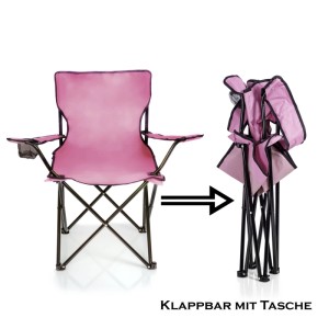 BigDean 2 Stück Faltstuhl Pink Campingstuhl Anglerstuhl Mit Getränkehalter Tragetasche Anglersessel Klappbar Klappstuhl Gartenstuhl Faltstuhl