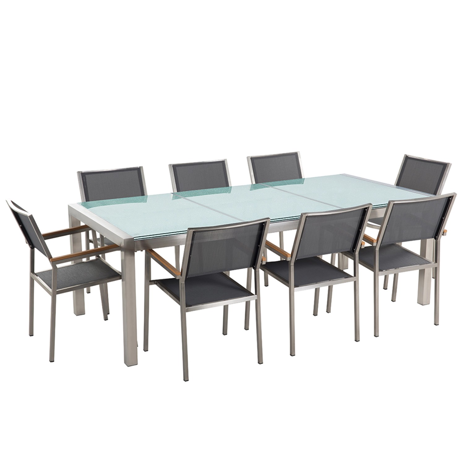 Beliani Gartentisch Set Grau Transparent Silber 100x220x87 günstig online kaufen