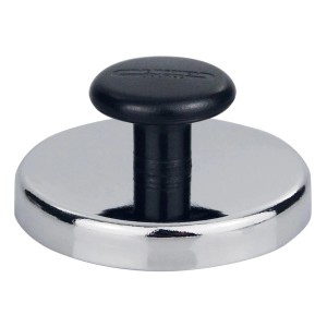 Tifler Rundmagnet mit Knauf und Chromblende, Ø 51 mm, bis 11 kg Haftkraft.