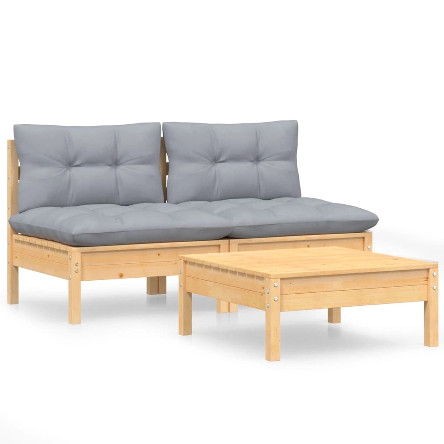 vidaXL 3-Tlg Garten-Lounge-Set mit Grauen Kissen Kiefernholz 3095997 günstig online kaufen