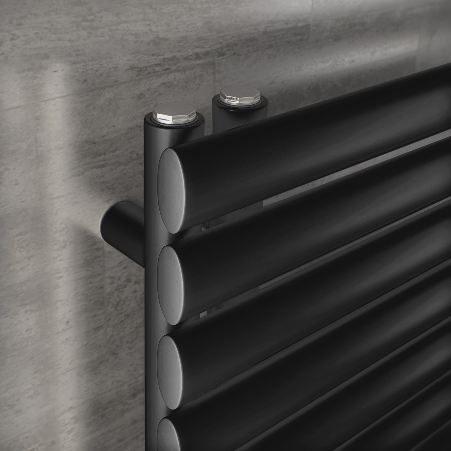 Detailaufnahme: Ximax Badheizkörper Fortuna-Open, anthrazit, mit horizontalen Paneelen.