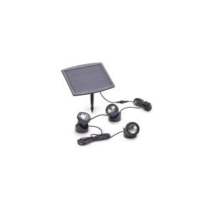 Pontec Solar Teichbeleuchtung Set mit 3 LED Spots und Solarpanel mit Erdspieß.