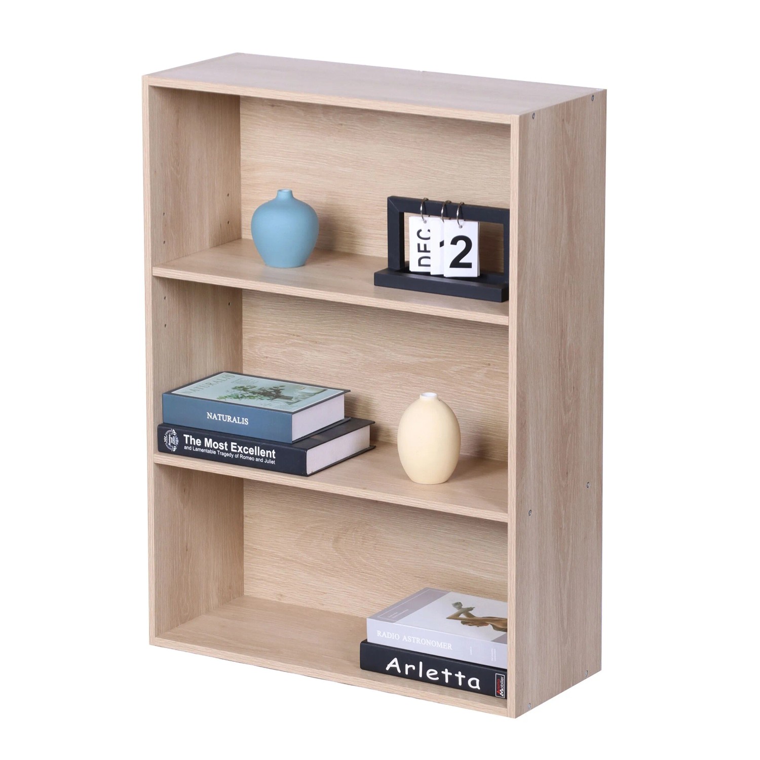 Relaxdays Bücherregal Holzwerkstoff Eiche Verstellbar 3 Ebenen 82 cm x 60 cm x 24 cm