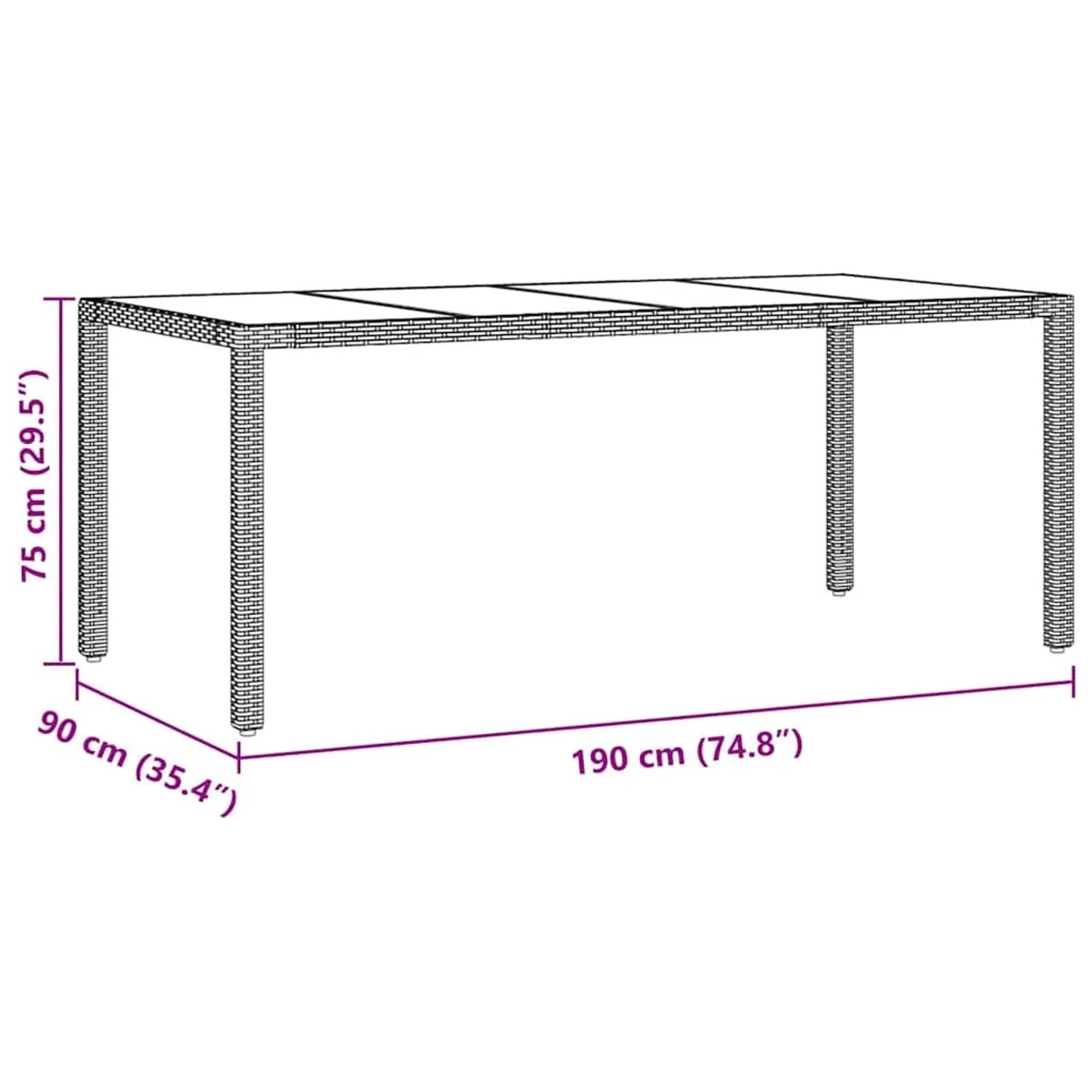 vidaXL Garten Essgruppe, 9-tlg, schwarz, Poly Rattan, Tischmaße 190x90x75 cm.