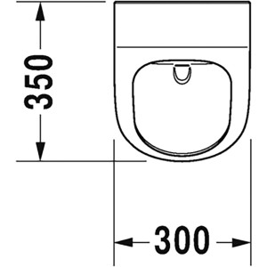 Skizze des Duravit Wandurinals Me by Starck mit Maßangaben. Urinal mit Zulauf hinten und spülrandlosem Design.