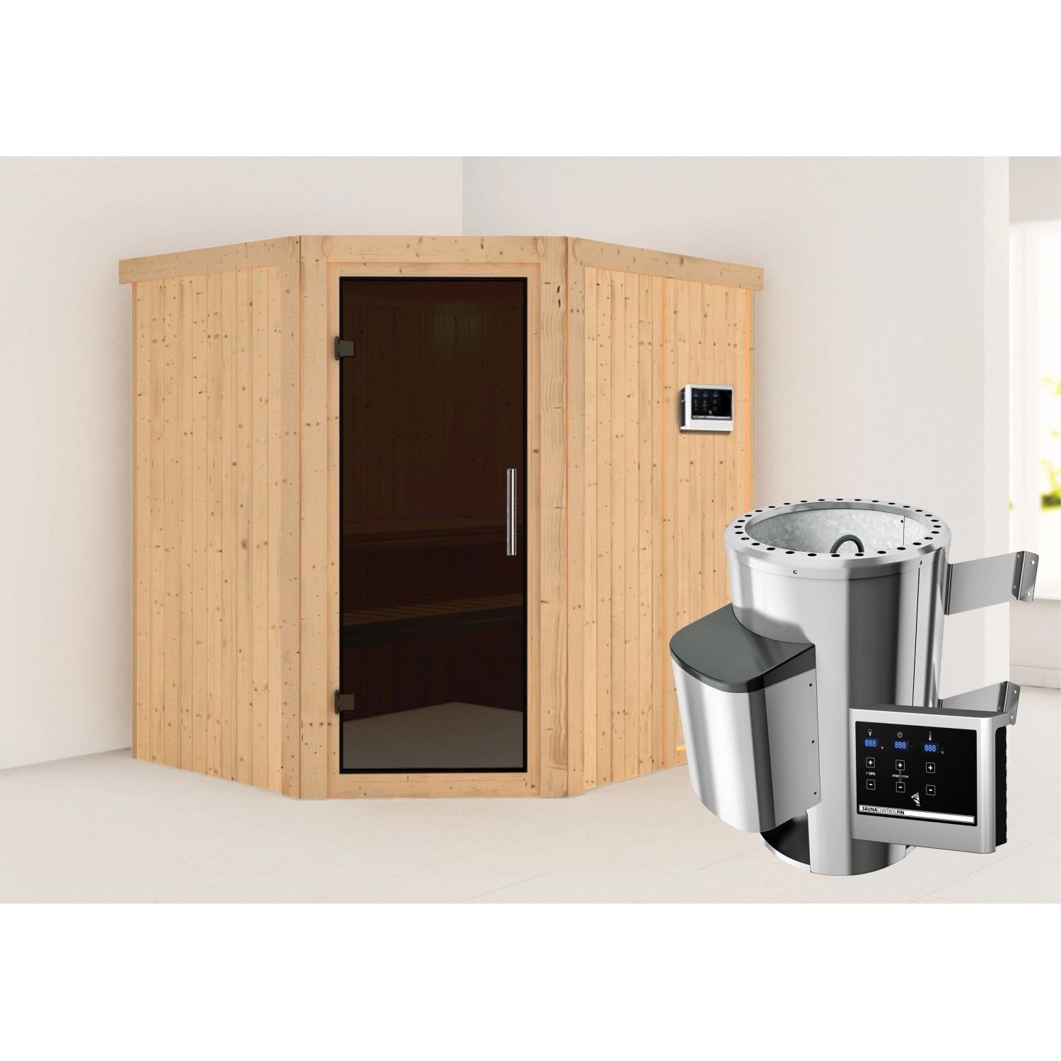 Karibu Sauna Livia mit Ofen externe Stg.Easy Natur günstig online kaufen