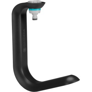 Gardena Liano TapFix Schlauchhalter aus schwarzem Kunststoff für Gartenschläuche.
