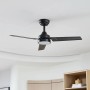 Schwarzer LED Deckenventilator Aerallo mit Lampe für Wohnzimmer.