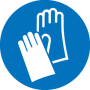 Symbol: Schutzhandschuhe tragen. Blaue Kennzeichnung für Arbeitsschutz.