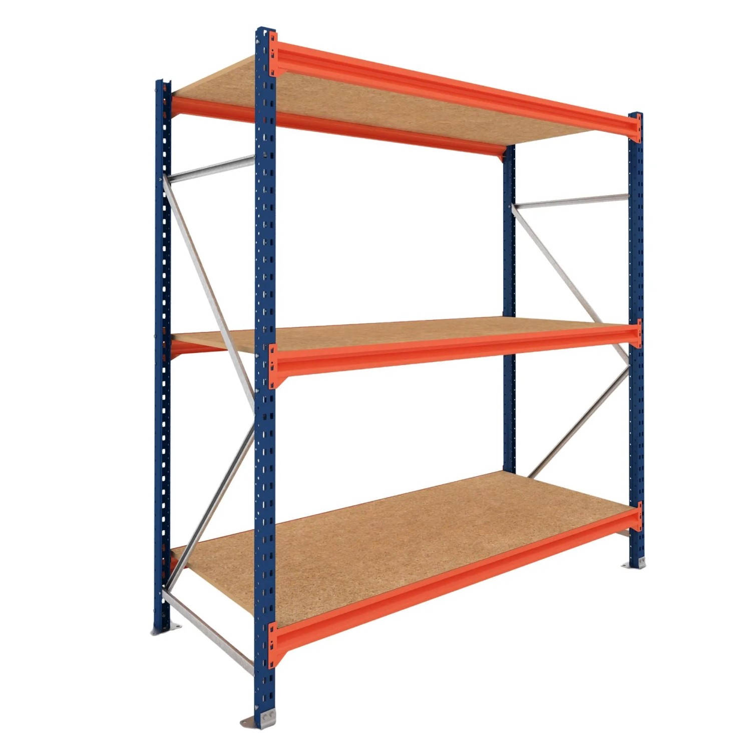 PROREGAL Weitspannregal Schwerlastregal DOMINUS Grundregal 250x240x40cm 3 Ebenen Spanplatten-Fachboden Fachlast 332 kg Blau/Orange