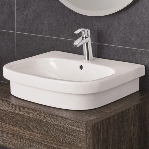 Grohe Euro Keramik Aufsatzwaschbecken, 60 cm, Alpinweiß mit Hahnloch und Überlauf.