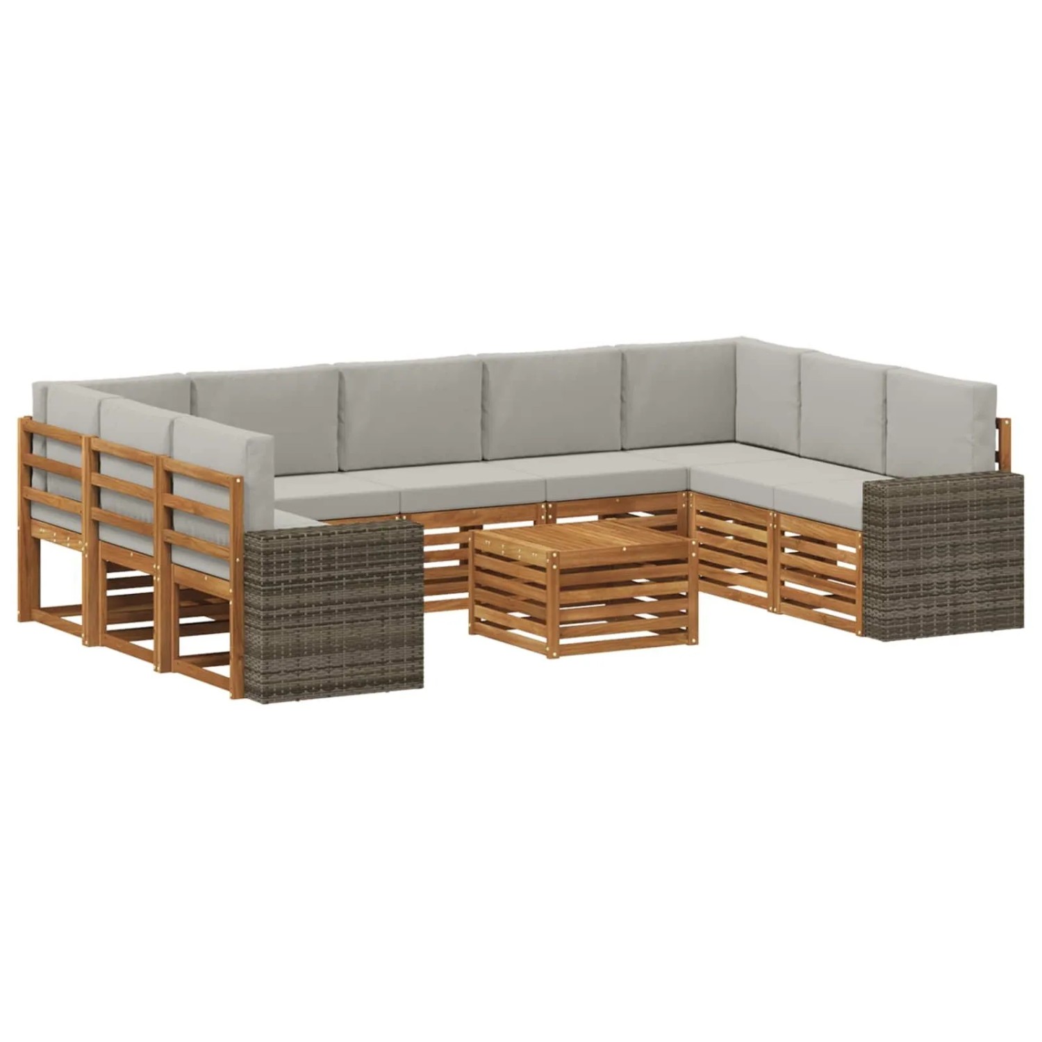 vidaXL Sofagarnituren 10 Stk Natur und Hellgrau Massivholz Akazie 3384877