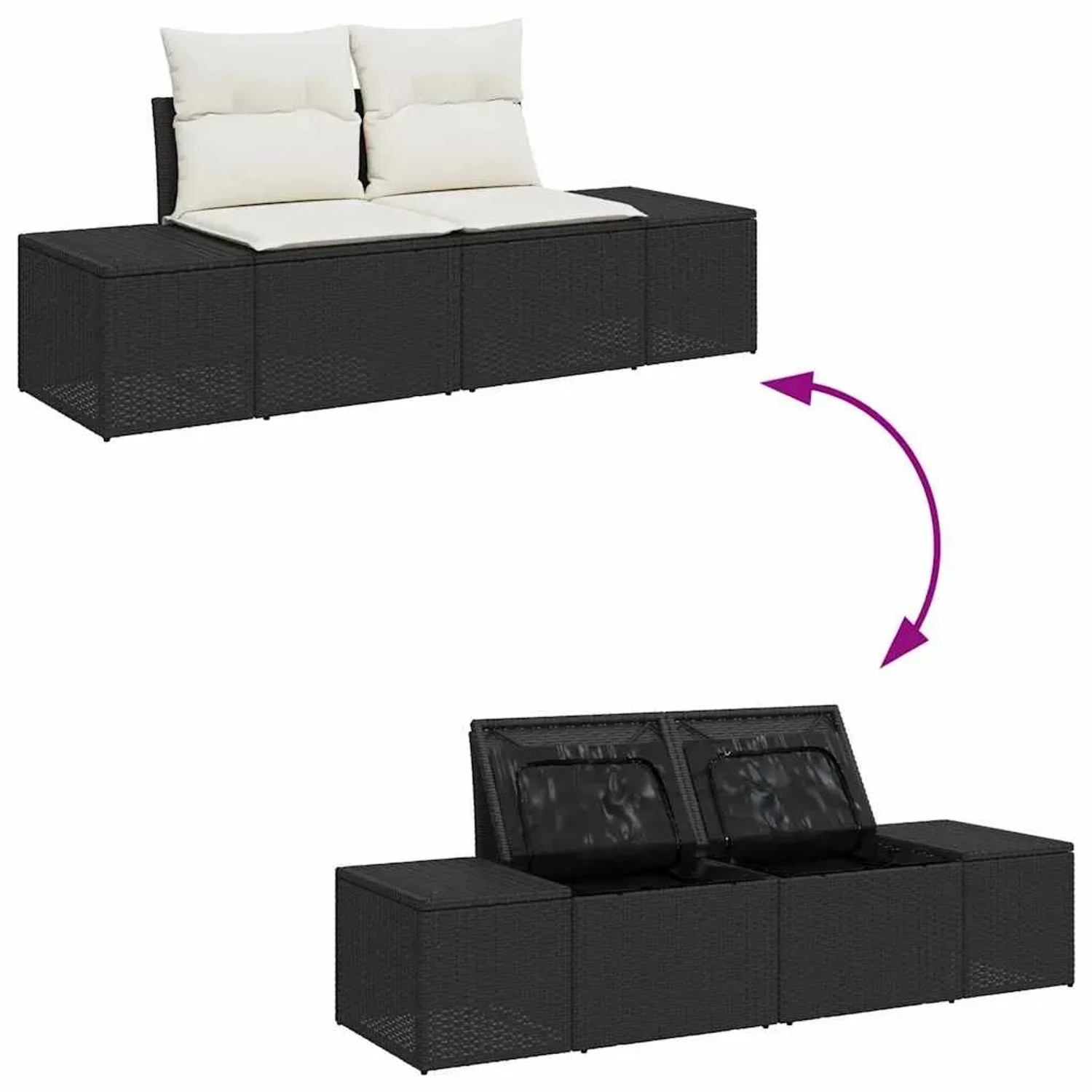 vidaXL Garten-Sofa-Set, 8-teilig, schwarz, Poly Rattan, mit Stauraum und verstellbarer Höhe. Ideal für Gartenmöbel.