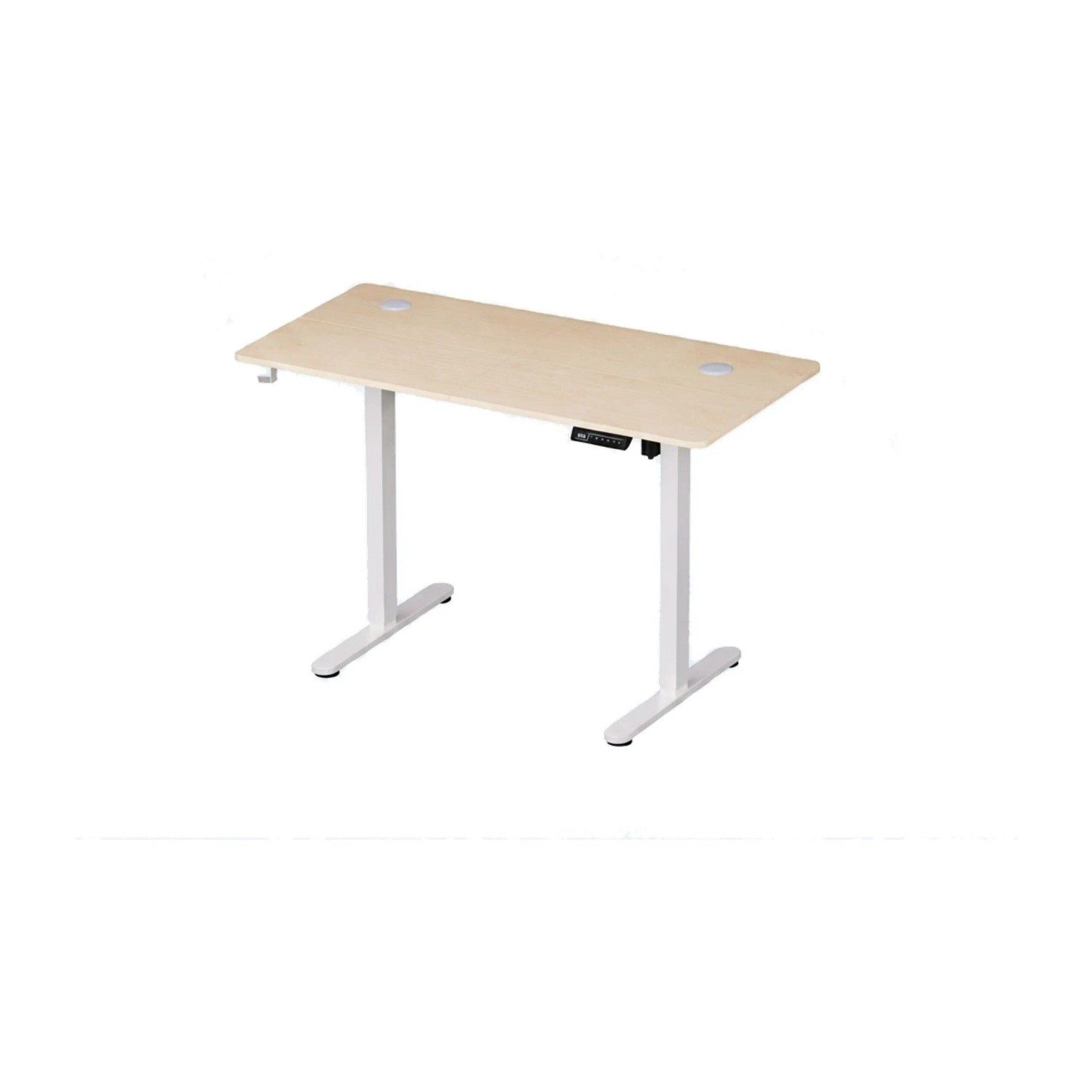 Relaxdays Schreibtisch Stahl Natur Weiß Höhenverstellbar mit LED Display 140 cm x 60 cm