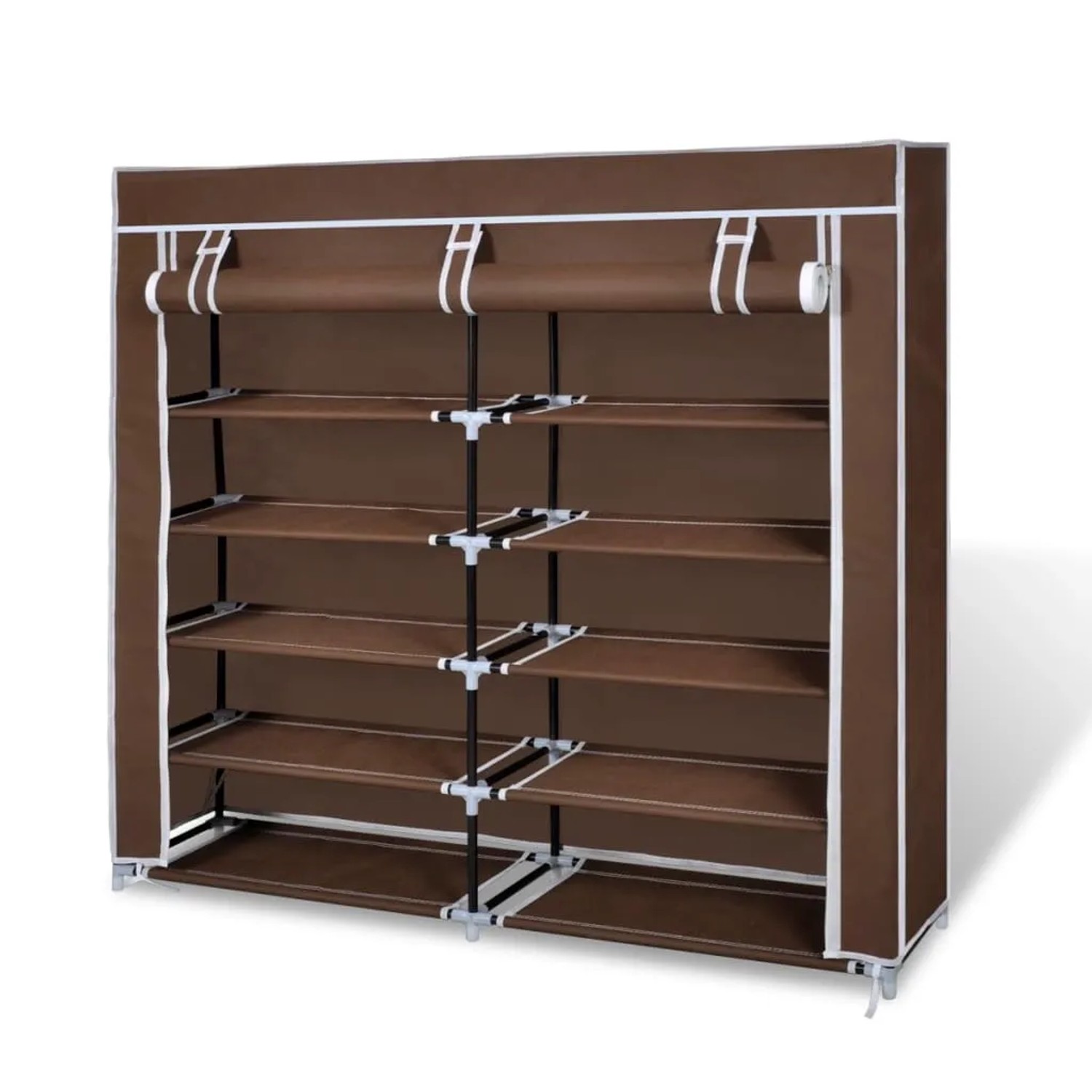 vidaXL Stoff Schuhschrank mit Abdeckung 115 x 28 x 110 cm Braun 240494