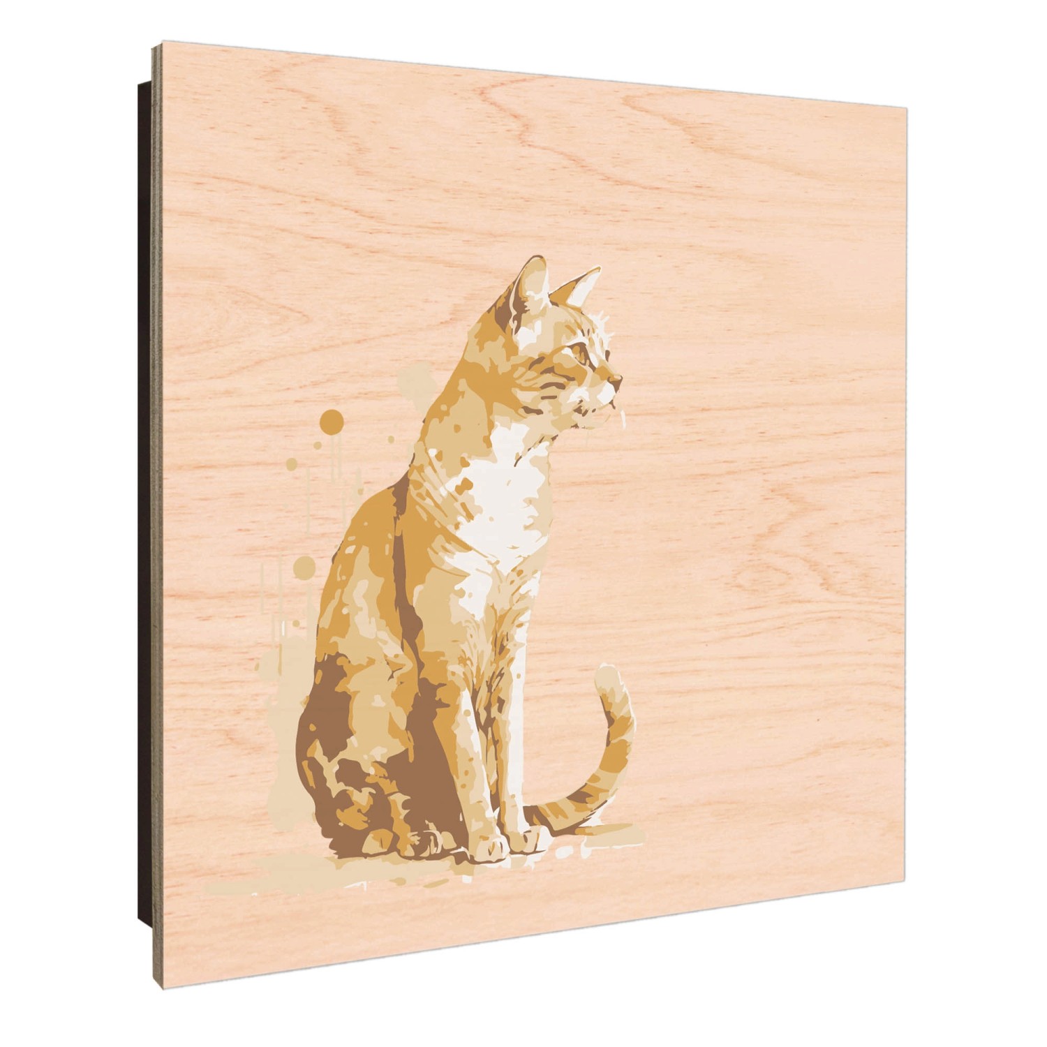 Schwarzer Banjado Schlüsselkasten aus Holz (30x30cm) mit Aquarellkatze und 50 Haken zur Schlüsselaufbewahrung.