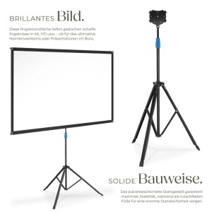 Tectake Beamer Leinwand Cinema Für 4K  Hd  Ultra Hd und Full Hd  Gain Faktor 1 0 Mit Standfestem  Klappbarem Stativ  133 x 75 cm Weiß