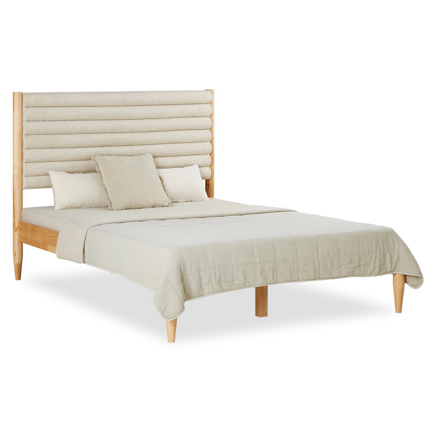 Homestyle4u Polsterbett 140x200 cm mit Matratze Holzbett Beige Bouclé Latte günstig online kaufen