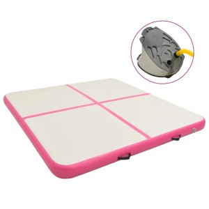 Aufblasbare Gymnastikmatte, 200x200 cm, rosa/weiß, mit Pumpe für Sport & Fitness.