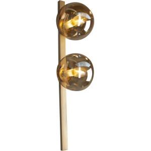 Eco-Light Wandleuchte Pluto, 2-flammig, Gold-Amber, mit zwei runden Glasschirmen.